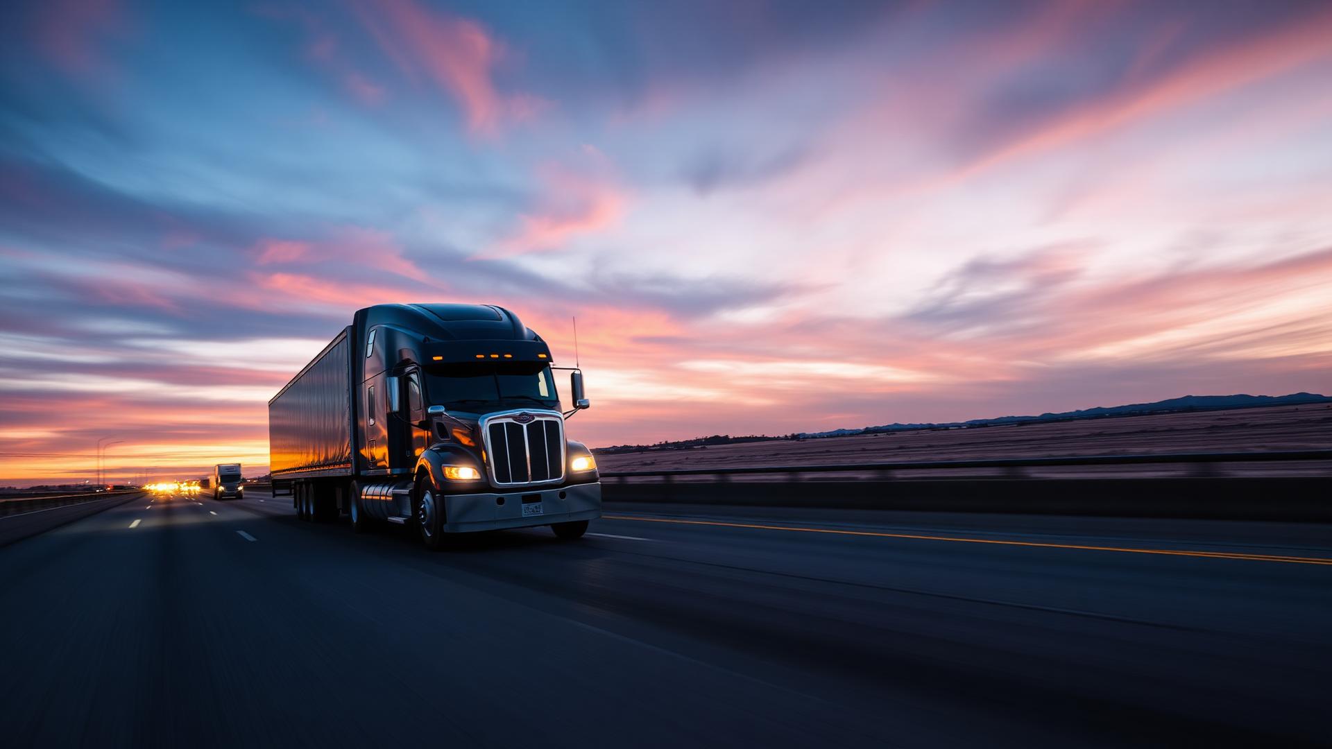 Semi-truck on American highway at dusk
